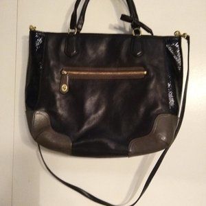 Coach Poppy Blair color block leather tote.